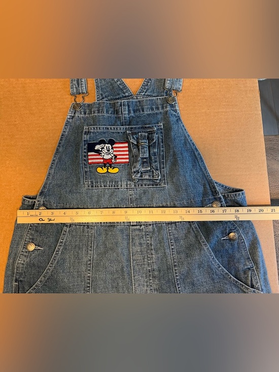 Vintage 90’s Disney Denim Mickey Mouse Overalls Jean Short USA Romper SZ Large - Picture 6 of 15